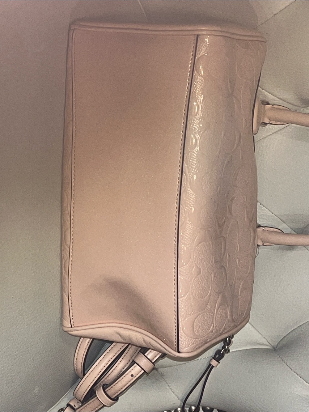 Coach Embossed Pebbled Patent Satchel Crossbody Light Blush Pink Beautiful Lux - Picture 11 of 11